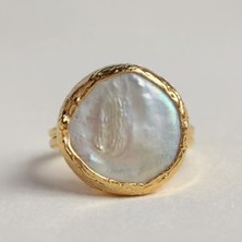 Bimia Barok Stil Gerçek Incili Ayarlanabilir Yüzük - Yuvarlak