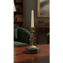Montdekor El Yapımı Mermer Taşlı Bronz Desenli Mumluk (10x10x20 cm)