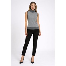 Mg Giyim Sim Detaylı Boğazlı Gri Triko Kazak