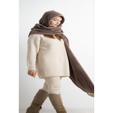 Cakkatex Wellsoft Peluş Kapüşonlu Püsküllü Modern  Atkı