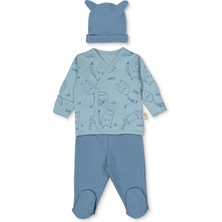 Bebetto Organik Interlok Zıbın Set 3lü (Organıc Sleepy Cat) Indigo