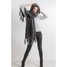 Cakkatex Wellsoft Peluş Kapüşonlu Püsküllü Modern  Atkı