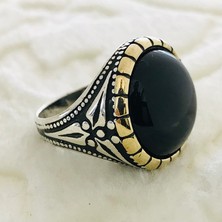 Canka Siyah Taşlı 925 Ayar Gümüş Erkek Yüzük