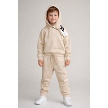 Noble Kids Nakış Detaylı Kapüşonlu Takım – Krem, Unisex, 2–13 Yaş