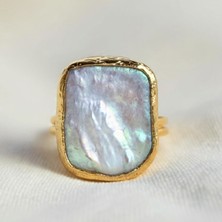 Bimia Barok Stil Gerçek Incili Ayarlanabilir Yüzük - Kare