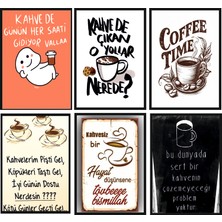 Exin Retro Tarz Kahve Temalı Dekoratif Poster Seti – 6’lı Mdf Uv Baskı Kahve & Mutfak Duvar Süsü