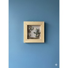 Husta Aksesuar El Yapımı Doğal Taş Ayıcık Tablo - 20X20 cm Ahşap Çerçeveli Çocuk ve Bebek Odası Duvar Dekoru