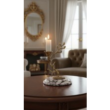 Montdekor El Yapımı Mermer Taşlı Bronz Mumluk (10x20 cm)