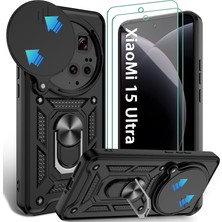 Kip GSM Xiaomi Mi 15 Ultra Uyumlu Ekran Koruyucu+Kılıf Sürgülü Yüzüklü Standlı Darbe Emici Tank Kapak