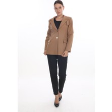 White Diamond Önü Düğmeli Yaka Detaylı Ceket 38 - Camel