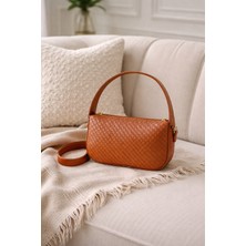 Lorevie Kadın Taba Kahverengi Örgü Desenli Omuz ve Çapraz Askılı Günlük Şık El ve Omuz Çantası