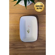 Tabak Evi Porselen Natura Çuha Altın Yaldızlı Dikdörtgen Kayık Tabak 10X7X2CM Tekli