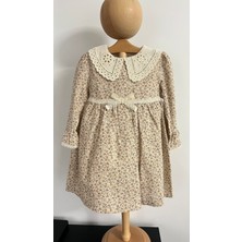 Atelier Alpi Çiçek Desenli Dantel Yaka Keten Kız Çocuk Elbise