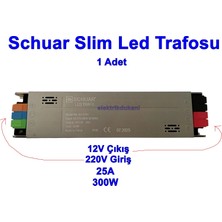 Schuar Süper Slim 12V 25A Şerit LED Trafosu 300W IP20  (Epox Dolgu Elektronik Devre 12 Volt 25 Amper 25MT Ye Kadar Kullanım Için Uygundur)