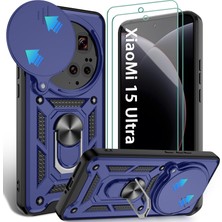 Kip GSM Xiaomi Mi 15 Ultra Uyumlu Ekran Koruyucu+Kılıf Sürgülü Yüzüklü Standlı Darbe Emici Tank Kapak