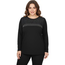 Wearon Kadın Siyah Sıfır Yaka Taşlı Bluz BGL-ST05153