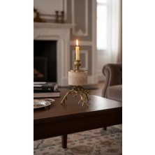 Montdekor El Yapımı Mermer Taşlı Bronz Desenli Mumluk (10x10x30 cm)