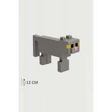 Minecraft Kedi Cat Gri Hareketli Kuyruklu Eklemli Figür