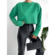 Yaren Butik Kadın Yeşil Crop Sweatshirt