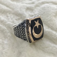 Canka Ay Yıldız Türk Bayraklı  925 Ayar Gümüş Erkek Yüzük