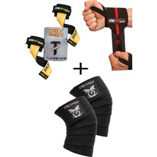 Dex Supports Fitness Dizlik Knee Wraps Legend , Spor Bileklik Elite Wrist Wraps , Ağırlık Kaldırma Kayışı T-Straps 3'lü Set