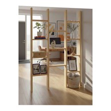 Tiydem Masif Ahşap Raflı Oda Ayırıcı Seperatör Duvar Dekor Paravan 100X250 cm Boyasız Doğal Ahşap Rengi