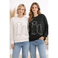 Joggy Köpek Desen Detaylı Bisiklet Yaka Sweatshirt