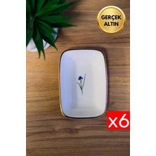 Tabak Evi Porselen Natura Iris Altın Yaldızlı Dikdörtgen Kayık Tabak 10X7X2CM 6 Lı