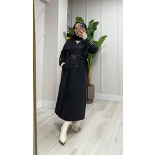 Touche Toka Detaylı Oversize Trençkot Siyah