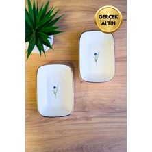 Tabak Evi Porselen Natura Iris Altın Yaldızlı Dikdörtgen Kayık Tabak 10X7X2CM 2 Li