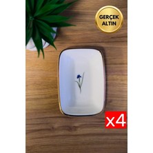 Tabak Evi Porselen Natura Iris Altın Yaldızlı Dikdörtgen Kayık Tabak 10X7X2CM 4 Lü
