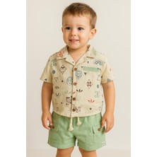 Atelier Alpi Desenli Gömlek ve Mint Şort Erkek Çocuk Takımı