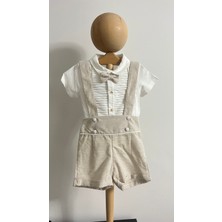 Atelier Alpi Bej Askılı Papyonlu Erkek Bebek Şort Takımı