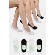ERENART Bambu Kadın Babet Siyah-Beyaz Çorap Dikişsiz Görünmez Kaydırmaz Topuk Silikonlu Premium 4'lü Paket