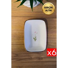 Tabak Evi Porselen Natura Çuha Altın Yaldızlı Dikdörtgen Kayık Tabak 10X7X2CM 6 Lı