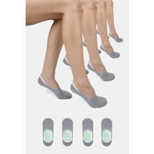 ERENART Bambu Kadın Babet Gri Melanj Çorap Dikişsiz Görünmez Kaydırmaz Topuk Silikonlu Premium 4'lü Paket