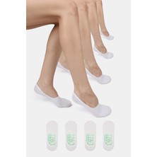 ERENART Bambu Kadın Babet Beyaz Çorap Dikişsiz Görünmez Kaydırmaz Topuk Silikonlu Premium 4'lü Paket