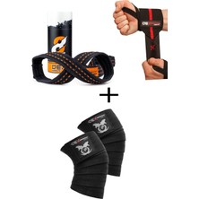 Dex Supports Fitness Dizlik Knee Wraps Legend , Spor Bileklik Elite Wrist Wraps , Ağırlık Kaldırma Kayışı 8 Loop Lifting Straps Turuncu 3'lü Set