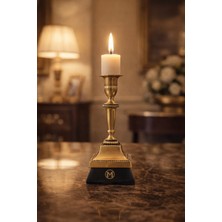 Montdekor El Yapımı Mermer Taşlı Bronz Deenli Mumluk (10x10x20 cm)