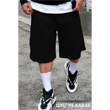 Vladivosto Büyük Beden Battal Boy Diz Hizasında Ekstra Bol Kalıp Yüksek Bel Siyah Gri Renk Şort