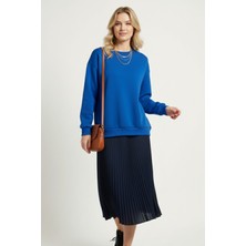 Baskısız Basic Oversize Bisiklet Yaka Şardonlu Unisex Rahat Kalıp Sweatshirt