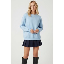 Baskısız Basic Oversize Bisiklet Yaka Şardonlu Unisex Rahat Kalıp Sweatshirt