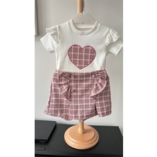 Atelier Alpi Kız Çocuk Kalp Nakışlı 2'li Takım Şort Etek