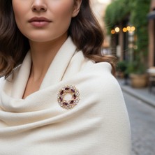 Lente Aksesuar Işıltılı Kahve ve Amber Tonlu Markiz Taşlı Broş - Nostaljik Yaka Aksesuarı