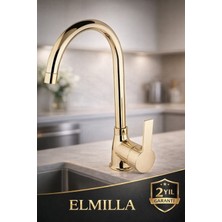 Elmilla Armatür Kca Gold Altın Mutfak Eviye Bataryası Musluğu Çeşmesi Çift Su Girişli Yerli Üretielmilla