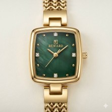 Reward Kadın Kol Saati | 22 mm Altın Renk Çelik Kasa, Yeşil Kadran, Mineral Cam, Zarif Tasarım