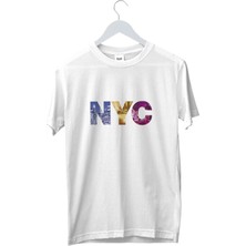 Machi Makiteks Kadın Erkek Unisex Yetişkin New York City Nyc Baskılı Pamuklu Beyaz Tshirt