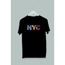 Machi Makiteks Kadın Erkek Unisex Yetişkin New York City Nyc Baskılı Pamuklu Siyah Tshirt