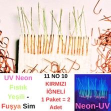 Eagenset Çapari, İstavrit Çaparisi, 15x12 Beden, Ultraviyole Uv Neon Fıstık Yeşili - Fuşya Sim, 11 No Kırmızı İğne, 10 İğneli 2li Paket