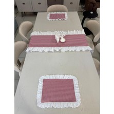 Nurgita Home 3 Parça Fisto Fırfırlı Set 2 Adet Amerikan Servisi Supla + 1 Adet Fırfırlı Runner